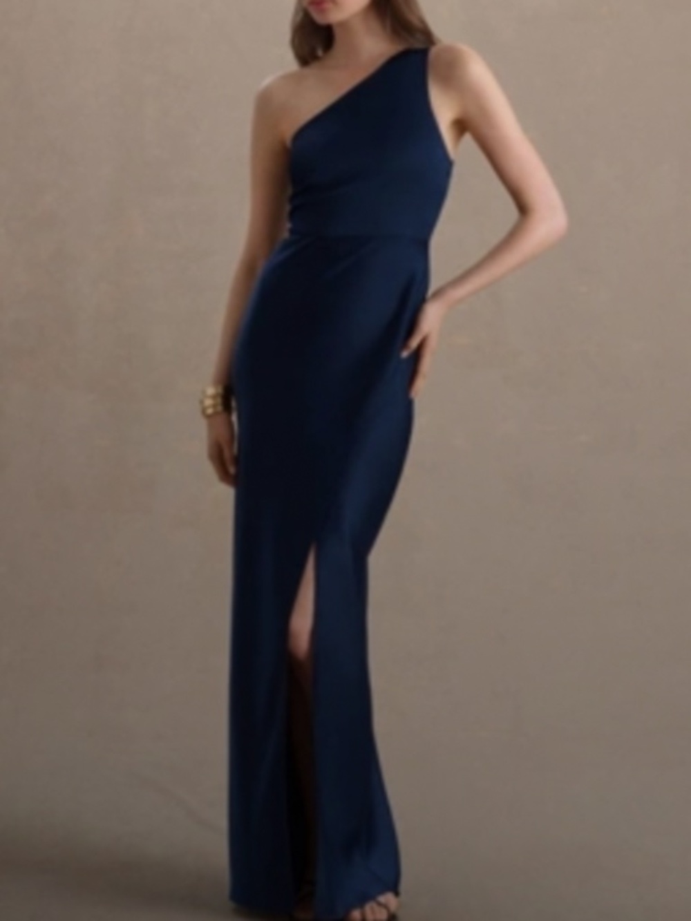 Anthropologie -BHLDN Dylan Satin One-Shoulder Formal Gown | Midnight Navy | US 2